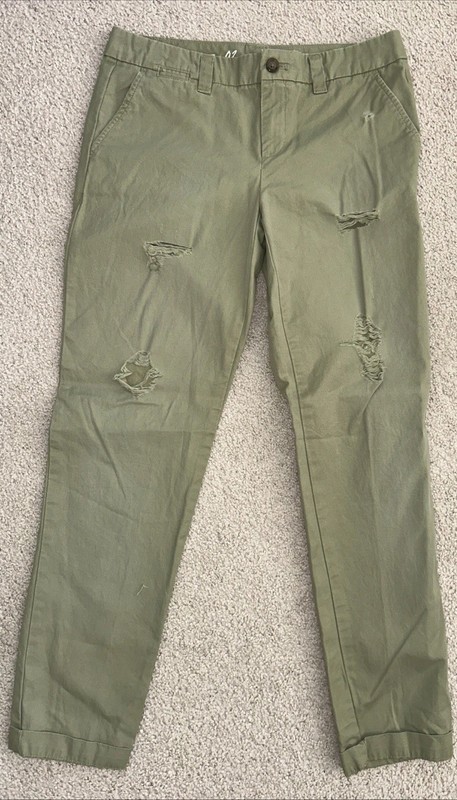 Women’s Khakis by Gap Broken-In Straight Distressed Olive Green Pants Size 2 EUC