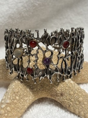 RETIRED QVC Hagit Gorali .925 Silver Pearl Amethyst Amber Organic Bracelet 4.5g!