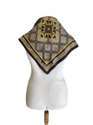 H83#ATELIER VERSACE Silk Twill Scarf VTG Baroque Medusa Acanthus Gold Gray Italy