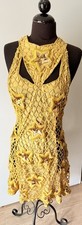 Vintage color gold Dress Hand made Beaded Sequin mesh beads, crocheted