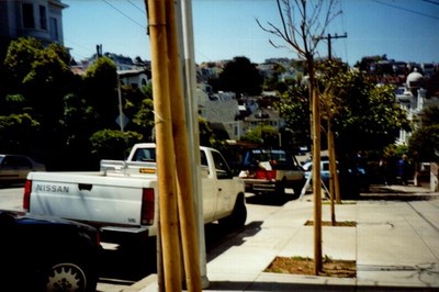 Vintage Found Photograph  1990s Urban Street Scene with Vehicles and Houses