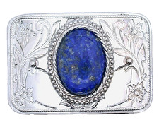 Silver Color Southwest Western Oval Natural Lapis Cab Belt Buckle EPBB63/11626