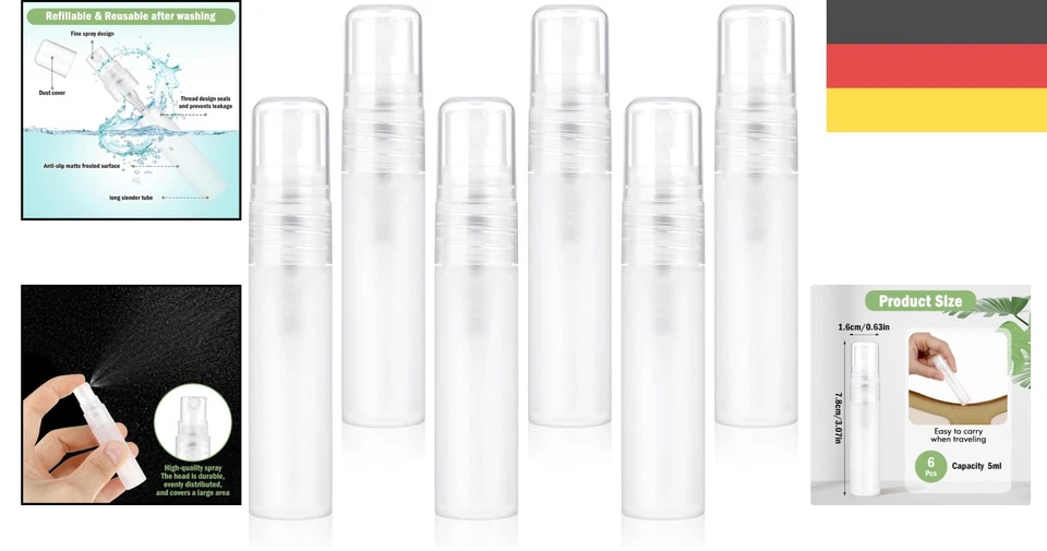 Mini Parfüm Flasche 5ml 6 Stück Kunststoff Reise Sprühflasche leere Duft Sprayer - Bild 2 von 4