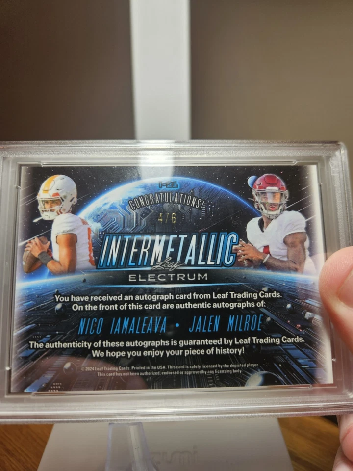 2024 Leaf Electrum Nico Lamaleava/Jalen Milroe Dual Auto PSA 9 Mint 4/6 - Image 3 of 3