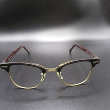 Vintage Art-Craft USA Browline Eyeglass Frames Gold  Brown Half-Rim 145 Temple