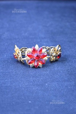Damen Armband vergoldet mit roten Blumendekor signiert Chor