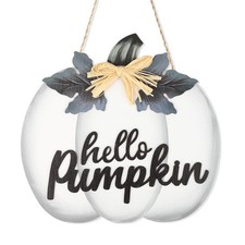 Wooden Pumpkin Door Wreath Front Door Sign Wall Thanksgiving White Hello