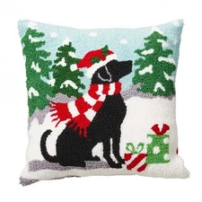 Glitzhome 14" Hooked Christmas Dog Throw Pillow Holiday Décor (cl6)