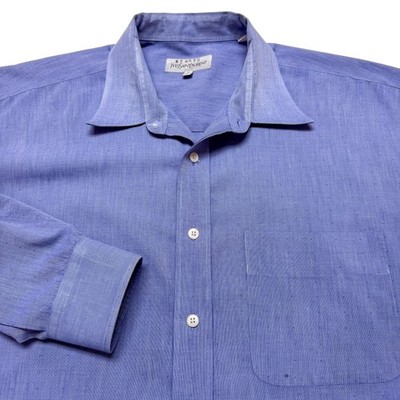 Yves Saint Laurent Dress Shirt Mens 17 34-35 Blue Long Sleeve Button Front
