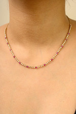 12CT Round Lab Created Pink Sapphire  Diamond Necklace 14k White Gold Plated