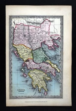 1847 Archer Map Graecia Antiqua Ancient Greece Athens Sparta Olympia Macedonia