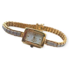 VINTAGE WOMEN'S TWO-TONE SMALL RECTANGULAR SILVER & GOLD TONE DIAL WATCH  TESTED