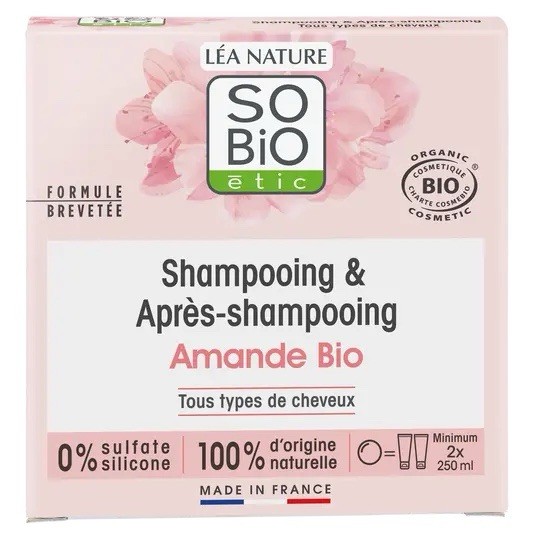 Shampooing solide Amande So bio lot de 2 contre les cheveux ternes et emmêlés formule 65g