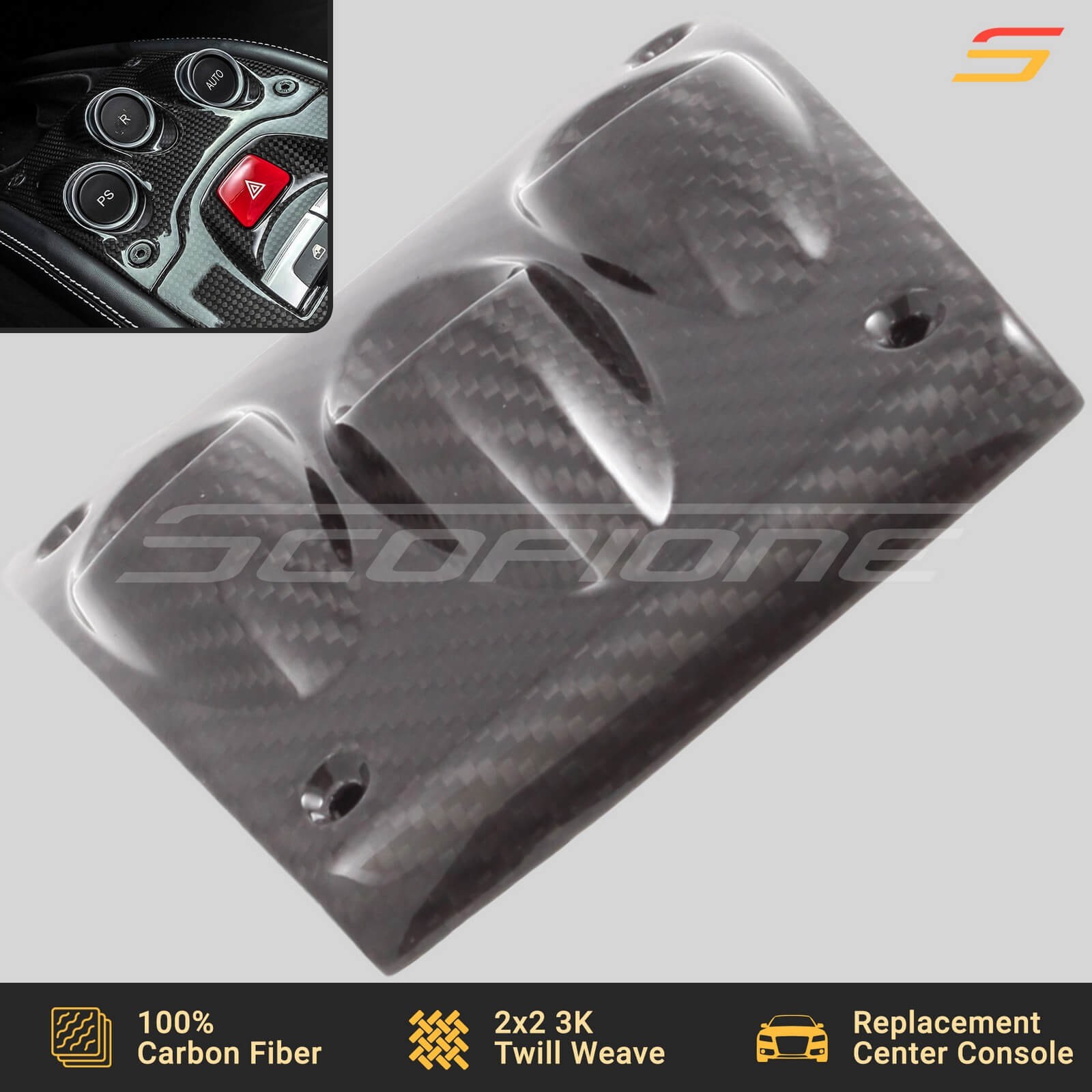 Scopione Carbon Fiber Console F1 Gearbox Control Trim for Ferrari 458 Italia