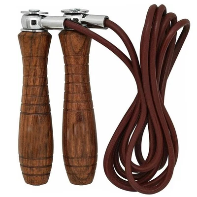 SLITE TECH Profi Springseil Erwachsene Leder Holzgriff Retro Skipping Rope Boxen Sprungseil