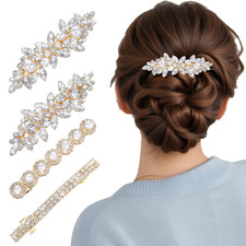 4PCS Sparkly Rhinestone Hair Clips for Women, Gold Flower Crystal Hair Clips, Me