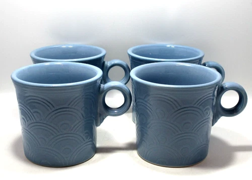 Set of 4 Embossed Fiesta Ware Fan Horizon Periwinkle Light Blue Coffee Mugs Cups