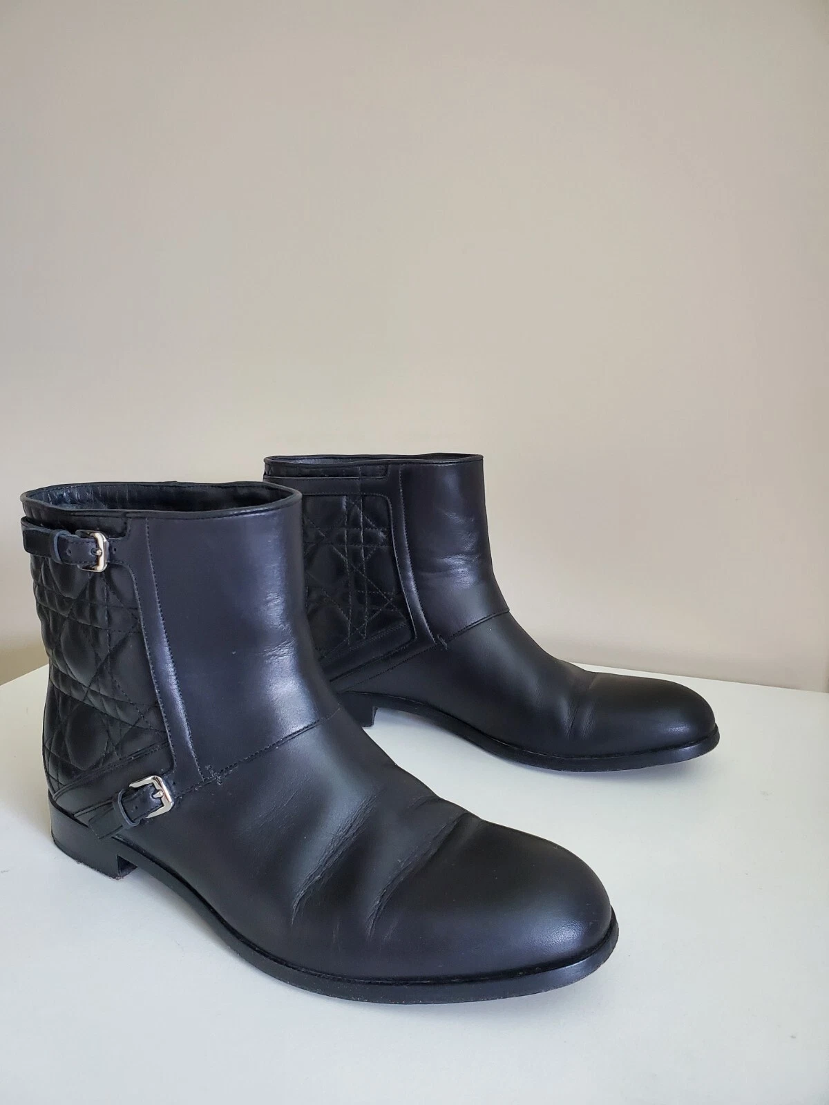 Dior Classic Black Leather Ankle Boots Size 40 9 US women Buckles Flats Comfy