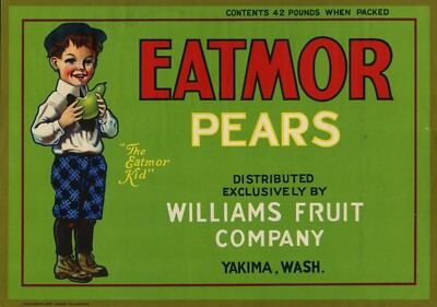 Eatmor Brand Pear Crate Label - Williams Fruit Company - Yakima Wash