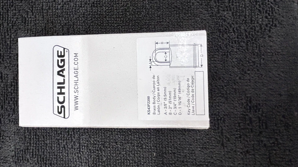 Schlage Commercial KS43F2300 Brass Padlock 2 “ Shackle "C" Keyway Cylinder - Image 2 of 2