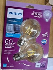 2 pack Philips 60-Watt Equivalent Daylight G25 Dimmable Globe LED Light Bulb E26