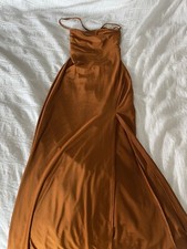 windsor copper brown satin formal prom dress size small