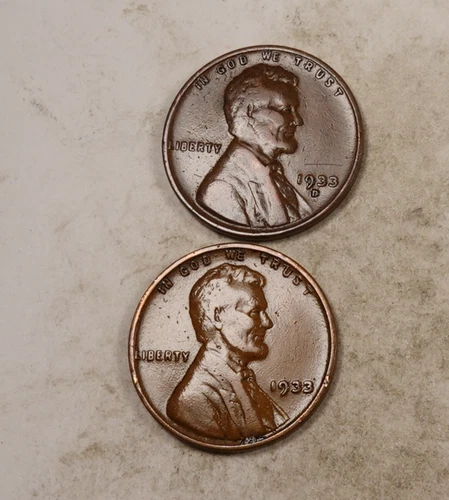 1933+1933-D Lincoln Wheat Cent Penny Set/Lot * VF/XF * 2 Coins * XWL33