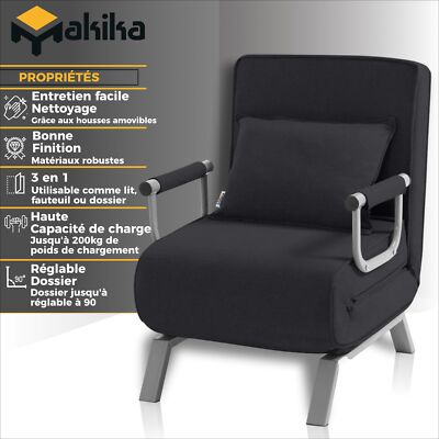 Fauteuil-lit Makika Brun - Pliable, Réglable, 5 Positions - Neuf