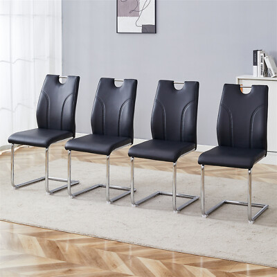 Set of 4/6 Dining Chair PU Upholstered Chair Kitchen Dining Room Chair Black