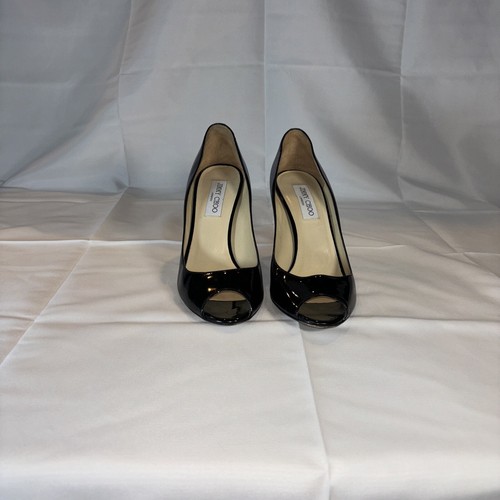 *Reduzierter Open Toe Jimmy Choo Isabel Pumps Gr. 40 EU / 8,5 US Lack Schwarz