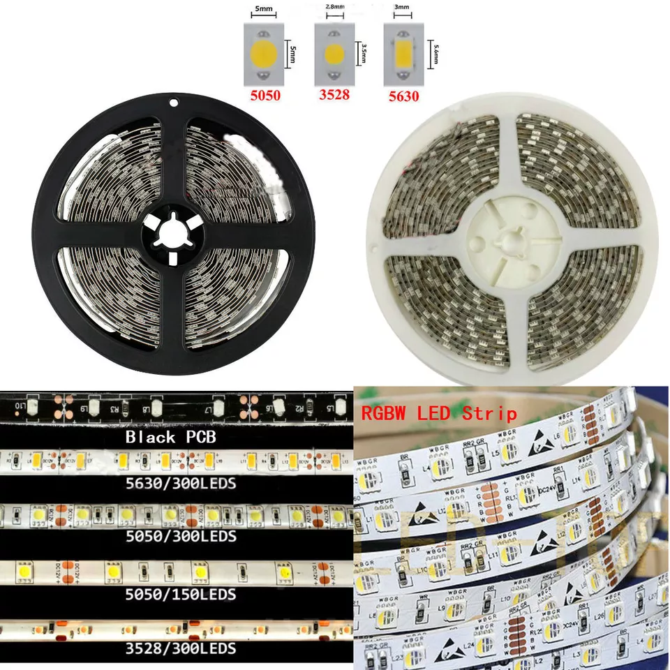 5/10m 3528/5050 150/300/600LEDs Red/Blue/Green/RGB/RGBW Flexible LED Strip Light - Image 2 of 4