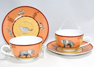 ☆*☆様 WT90 HERMES アフリカデザイン 皿 アニマル Hermes Africa Tea Cup and Saucer 2 set orange porcelain dinnerware