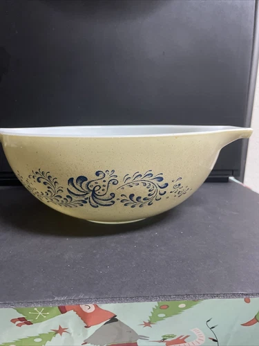 Vtg Pyrex 444 Homestead 4 Qt Cinderella Mixing Bowl Speckle Tan Beige Blue