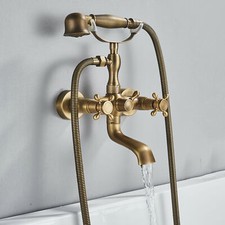 Antique Brass Wall Mount Clawfoot Bath Tub Faucet with Hand Shower Mixer Tap