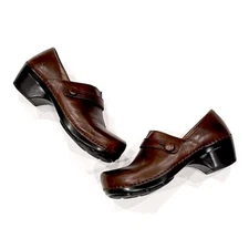 Dansko Solstice Brown Leather Button Strap Clog Shoe Size EU 40