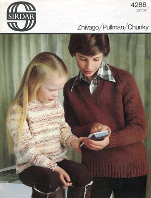 Sirdar 4288 Kinder Pullover Grobstrick 22-32'' Vintage Strickmuster V2