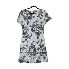 Vince Camuto Gray Black Floral Print Ponte Knit Pocket Dress Women's Size 10