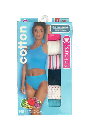 Fruit of the Loom Cotton Women 6 Hi-Cut Panties size 5/S