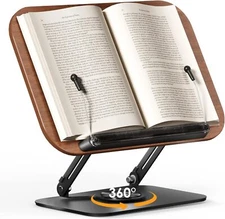 Adjustable Book Stand with 360° Base, Foldable Holder for Books, Tablets, Laptop