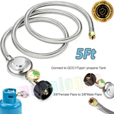 5FT POL Propane Hose Adapter w/ Gauge 1lb to 20lb for Coleman Stove Buddy Heater