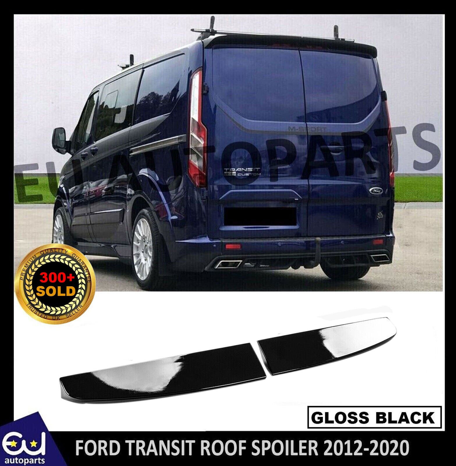 ALERÓN DE TECHO TRASERO DOBLE GRANERO PARA FORD TRANSIT CUSTOM 2012-2020 NEGRO BRILLANTE