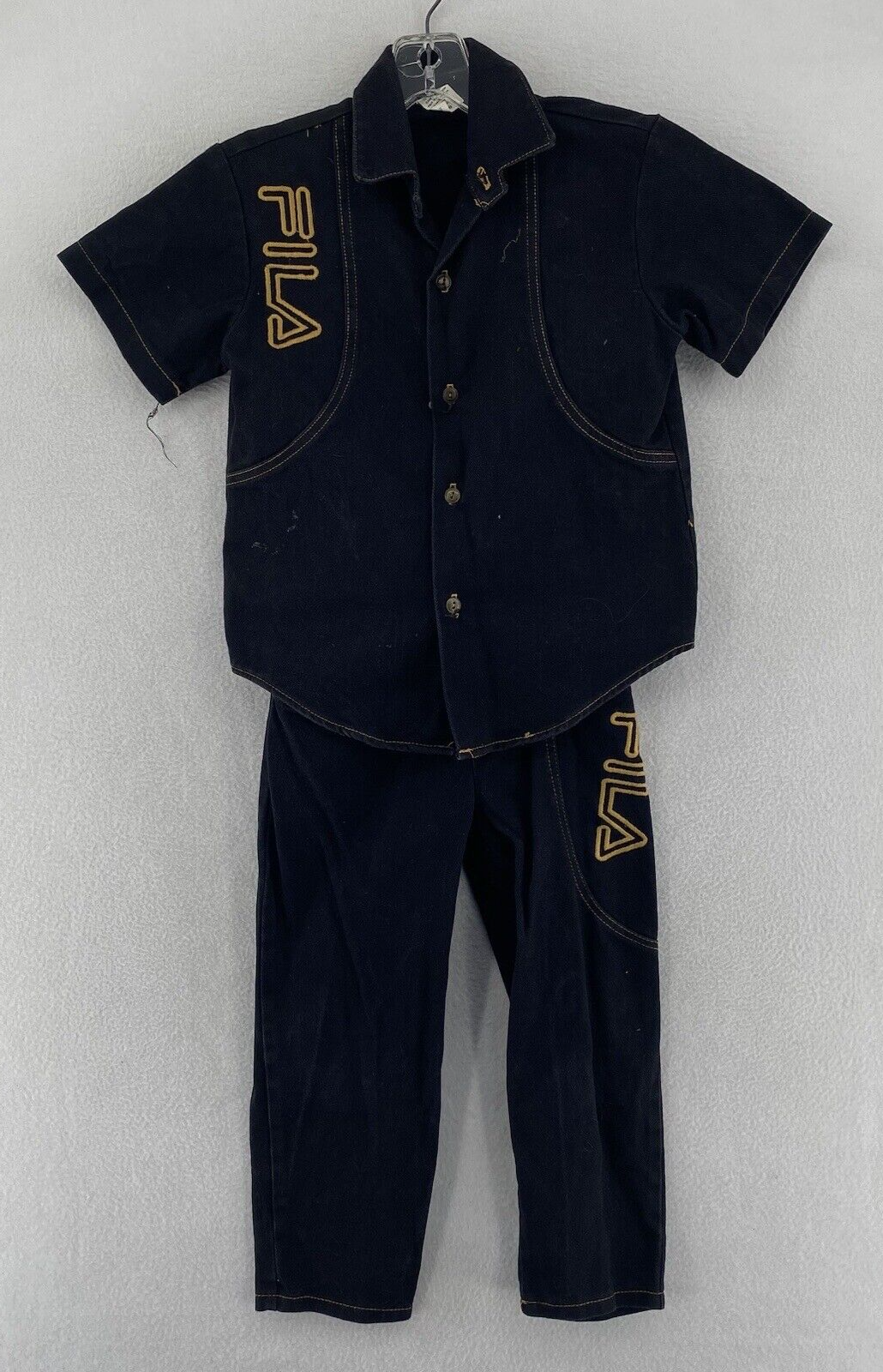 Pantaloni camicia Fila Youth bottoni combo taglia 7 8 neri manica corta colletto