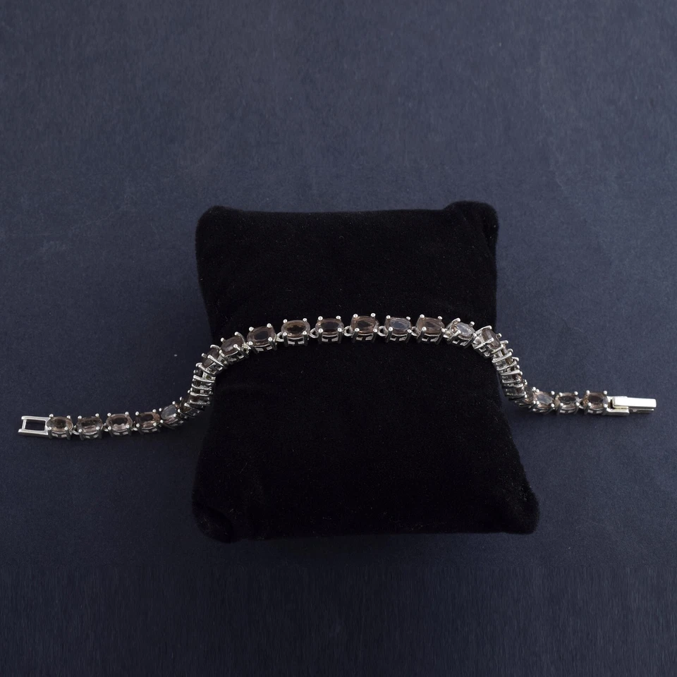 Brazalete tenis cuarzo ahumado con piedras preciosas naturales plata de ley 925 joyería para mujer Foto 2 de 3