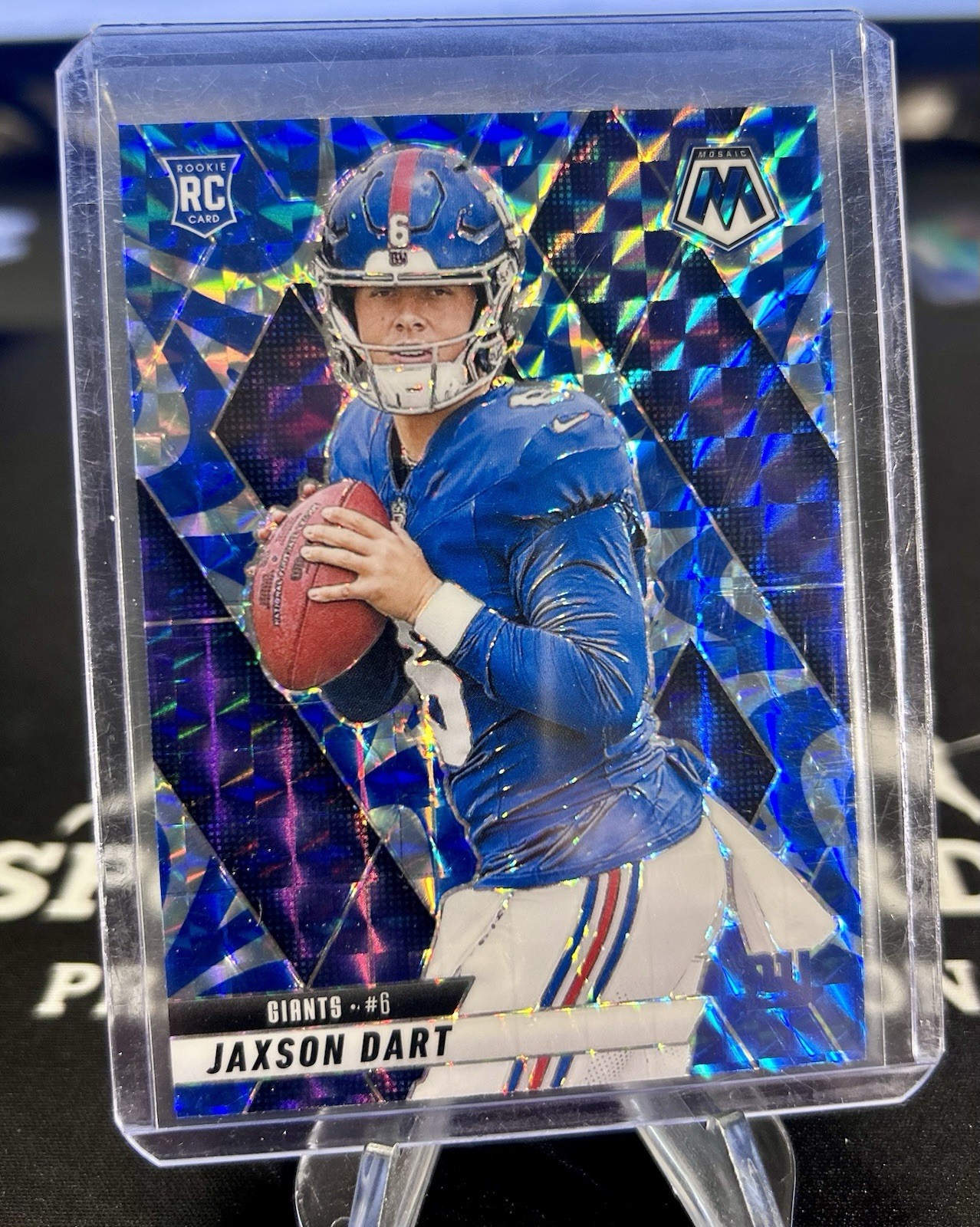 2025 Panini Mosaic - Rookies Jaxson Dart #362 Reactive Blue Mosaic Prizm (RC)