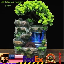 Water Fountain Tabletop Indoor Small Rock Waterfall Zen Decor with LED Light New