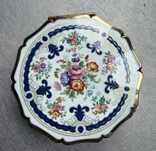 Vintage STRATTON England Enamel Jewelry Trinket Floral Box Velvet Lined!