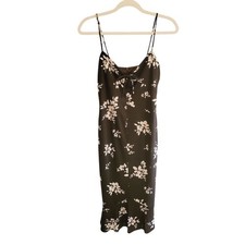 David Meister Black Floral Spaghetti Strap TieFront Midi Dress 4 Vintage 90s Y2K