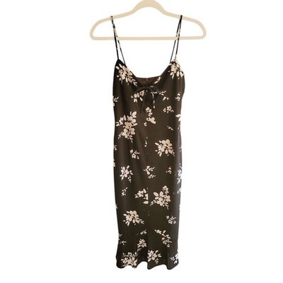 David Meister Black Floral Spaghetti Strap TieFront Midi Dress 4 Vintage 90s Y2K