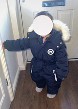 MurmurBear Hooded Faux Fur Trim Snowsuit NavyWhite Full Zip Unisex,3 years/110cm
