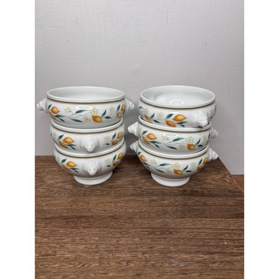 Lot of 6 Hutschenreuther Medley Alfabia Lemon Soup Bowls Lion Head Handles